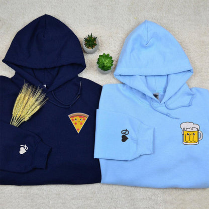 Custom Pizza And Beer Embroidered Matching Hoodies