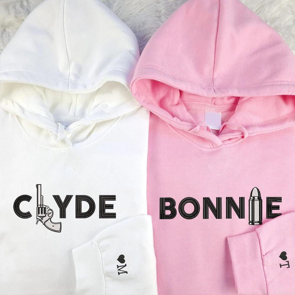Clyde x Bonnie Custom Embroidered Matching Hoodies For Couples