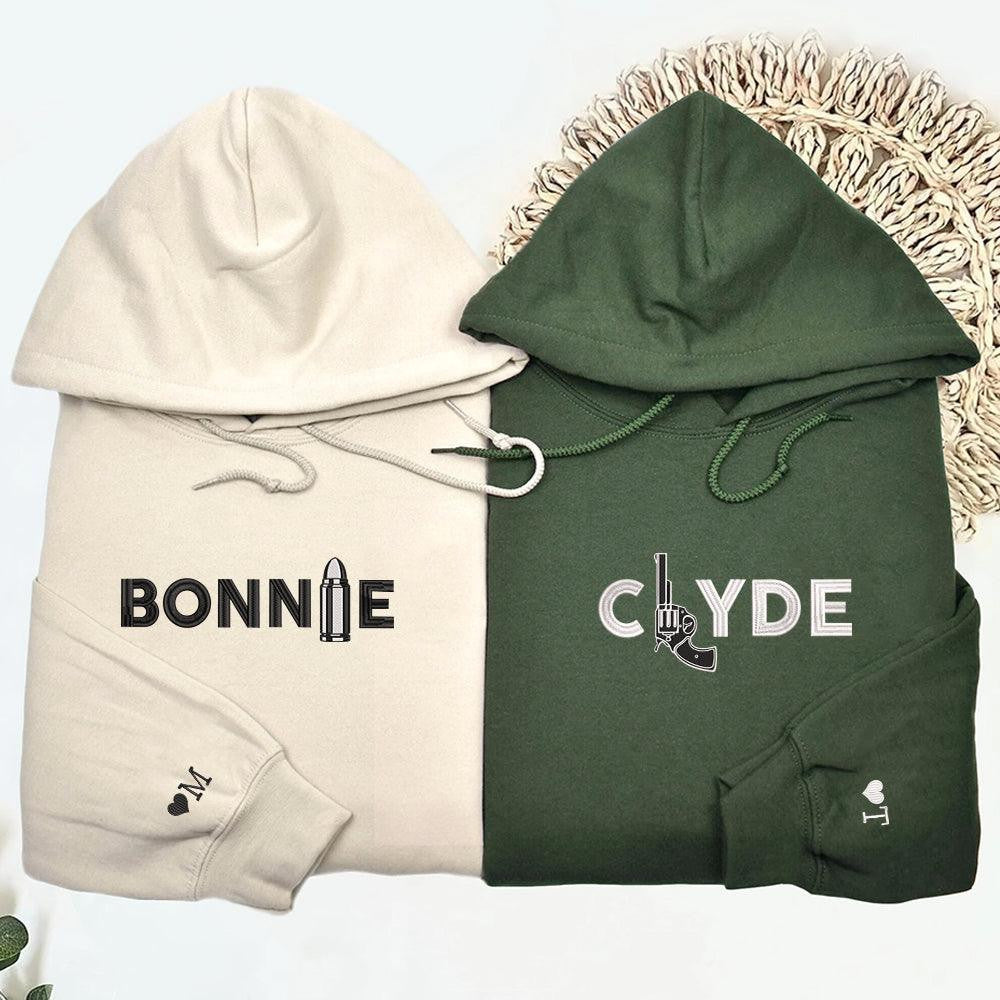 Clyde x Bonnie Custom Embroidered Matching Hoodies For Couples
