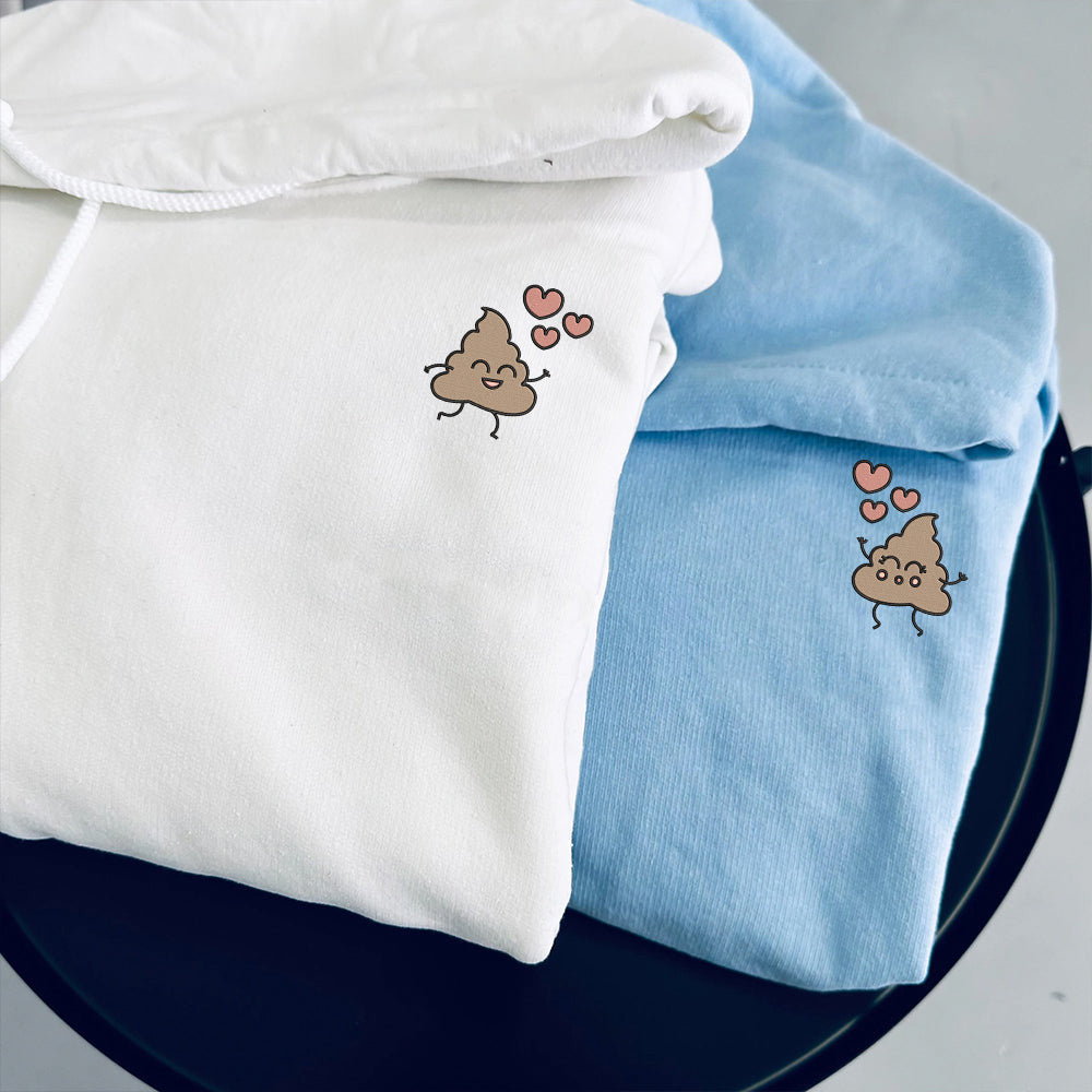 Cute Shit Cartoon Custom Embroidered Matching Hoodies For Couples