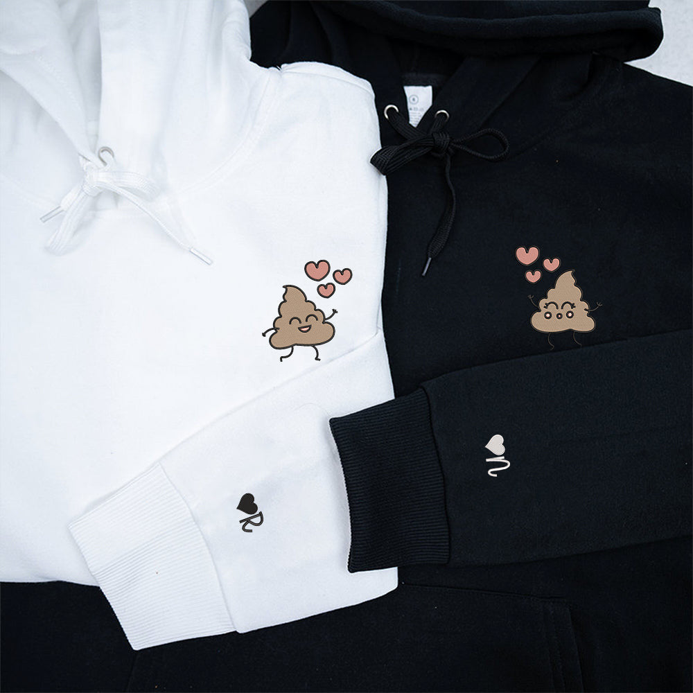 Cute Shit Cartoon Custom Embroidered Matching Hoodies For Couples