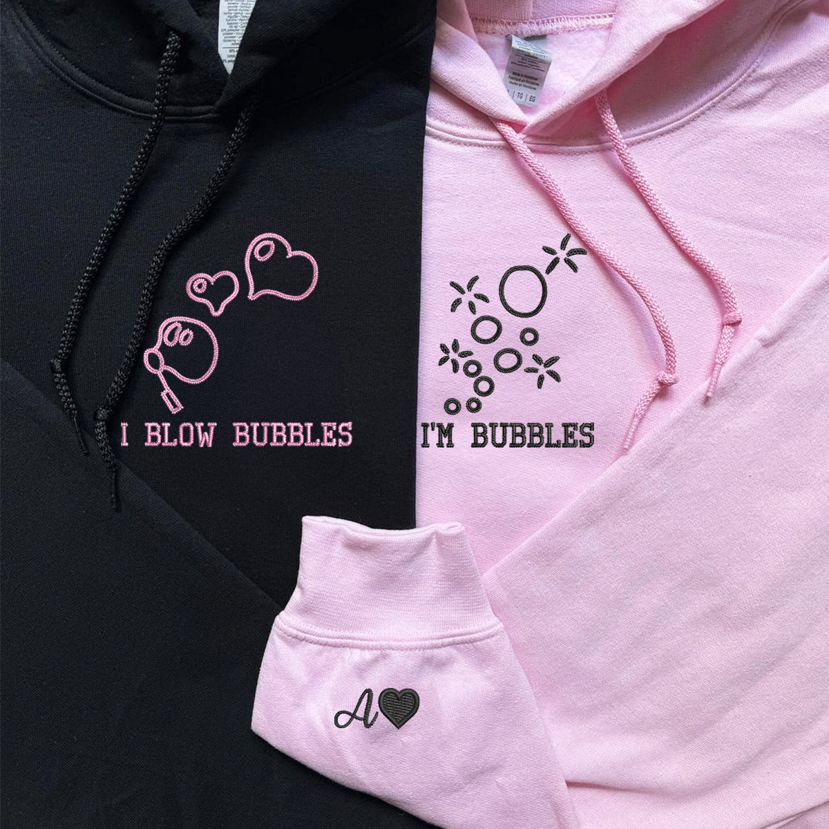 Custom Embroidered I Blow Bubbles Matching Hoodies for Couples