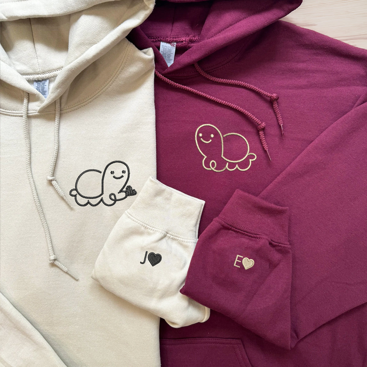 Custom Embroidered Turtle Love Matching Hoodies for Couples