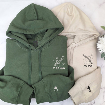 To The Moon and Back Custom Embroidered Matching Hoodies For Couples