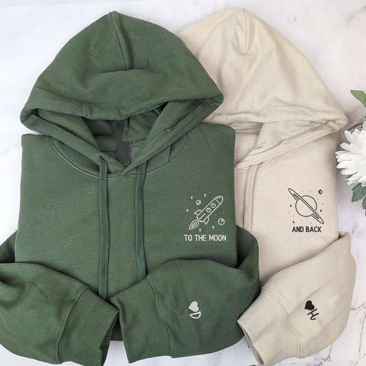 To The Moon and Back Custom Embroidered Matching Hoodies For Couples