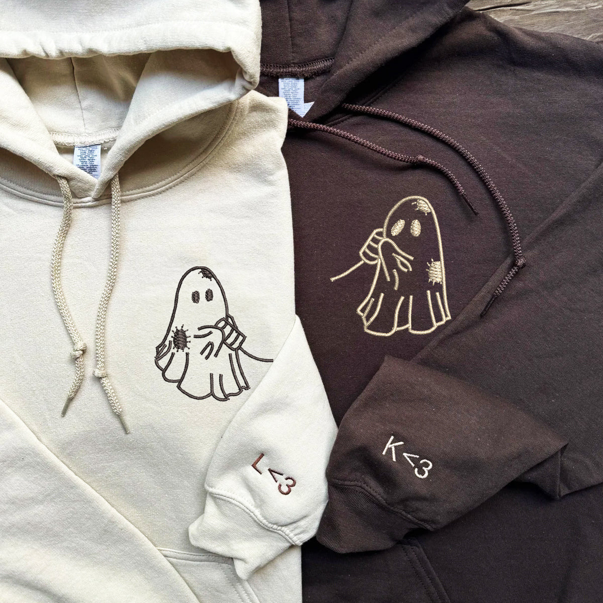 Custom Embroidered Cute Ghost Love Matching Hoodies for Couples