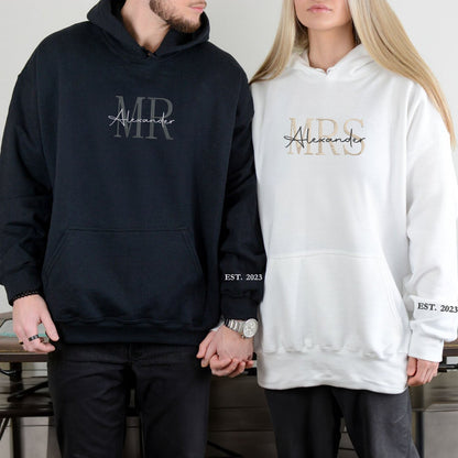 Embroidered Mr & Mrs Hoodies or Sweatshirts