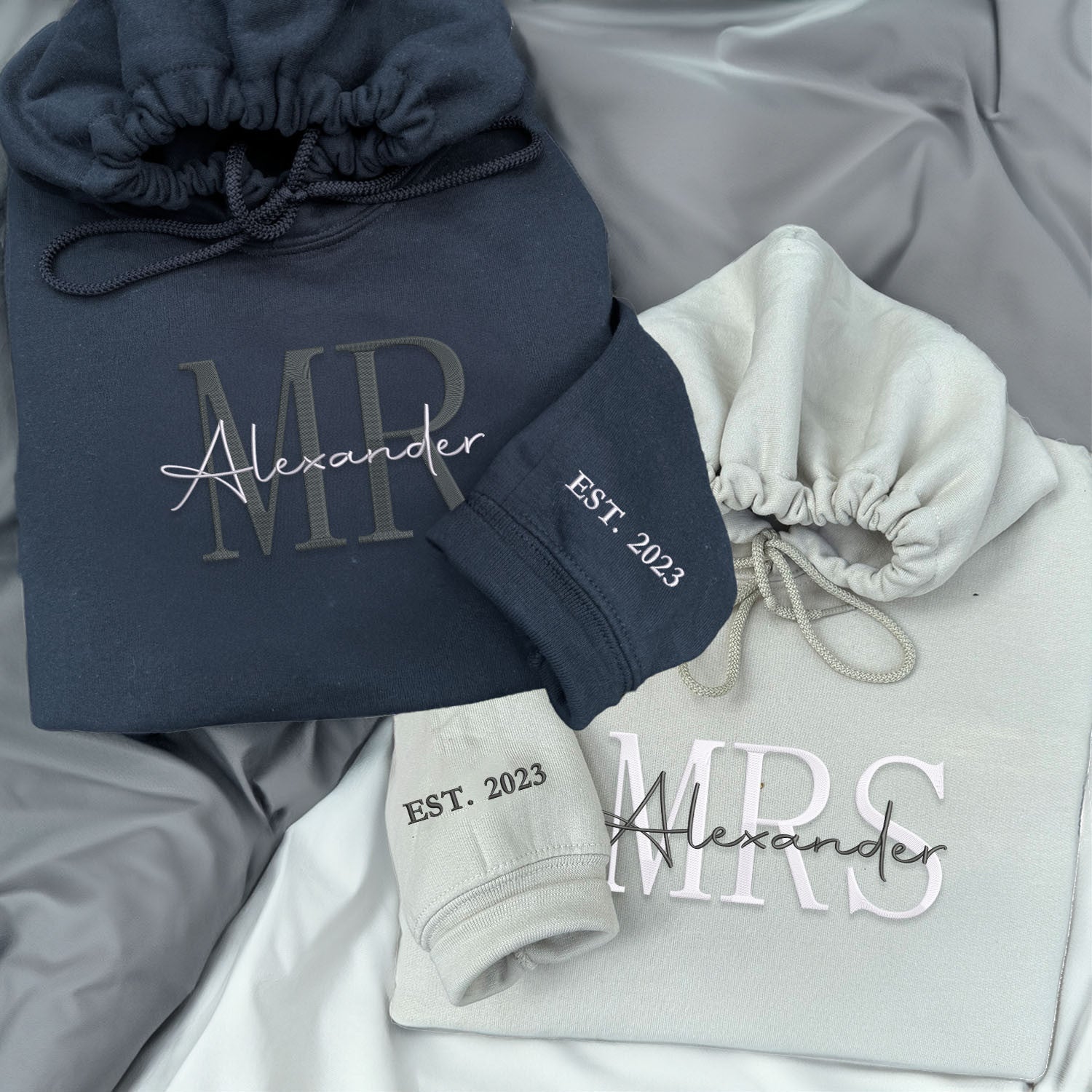 Embroidered Mr & Mrs Hoodies or Sweatshirts