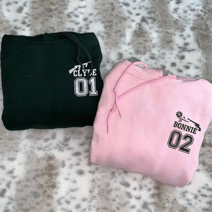 Embroidered Bonnie and Clyde Varsity Hoodies or Sweatshirts