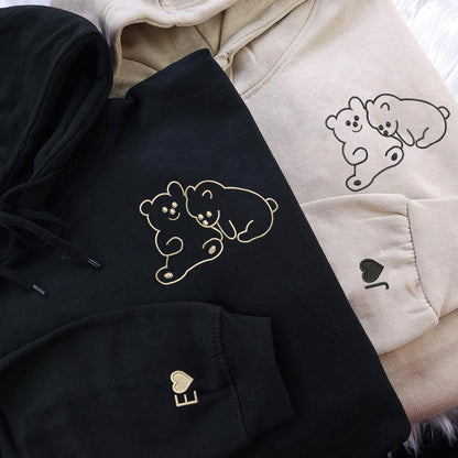 Custom Embroidered Cute Bear Love Matching Hoodies for Couples