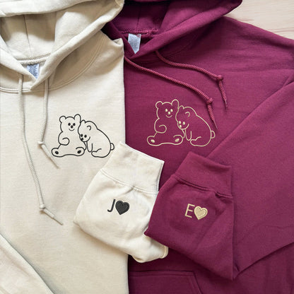 Custom Embroidered Cute Bear Love Matching Hoodies for Couples