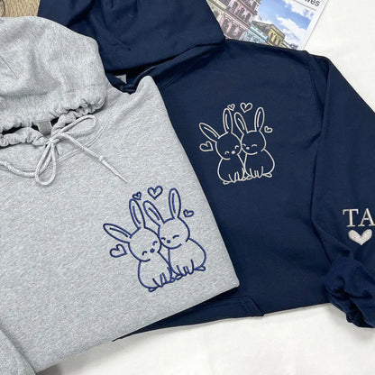 Custom Embroidered Cute Rabbit Love Matching Hoodies for Couples