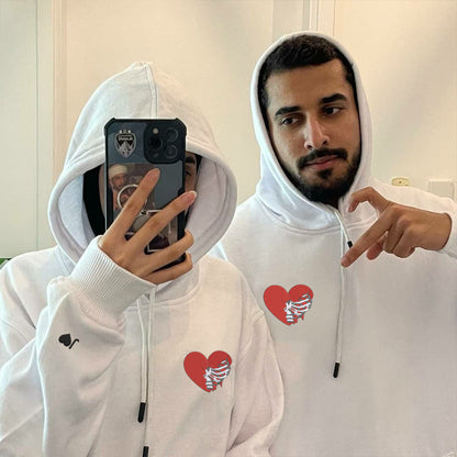 Custom Embroidered Skeleton Rib Heart Matching Hoodies for Couples