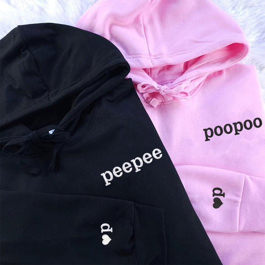 Custom Peepee Poopoo Matching Embroidered Couple's Hoodies
