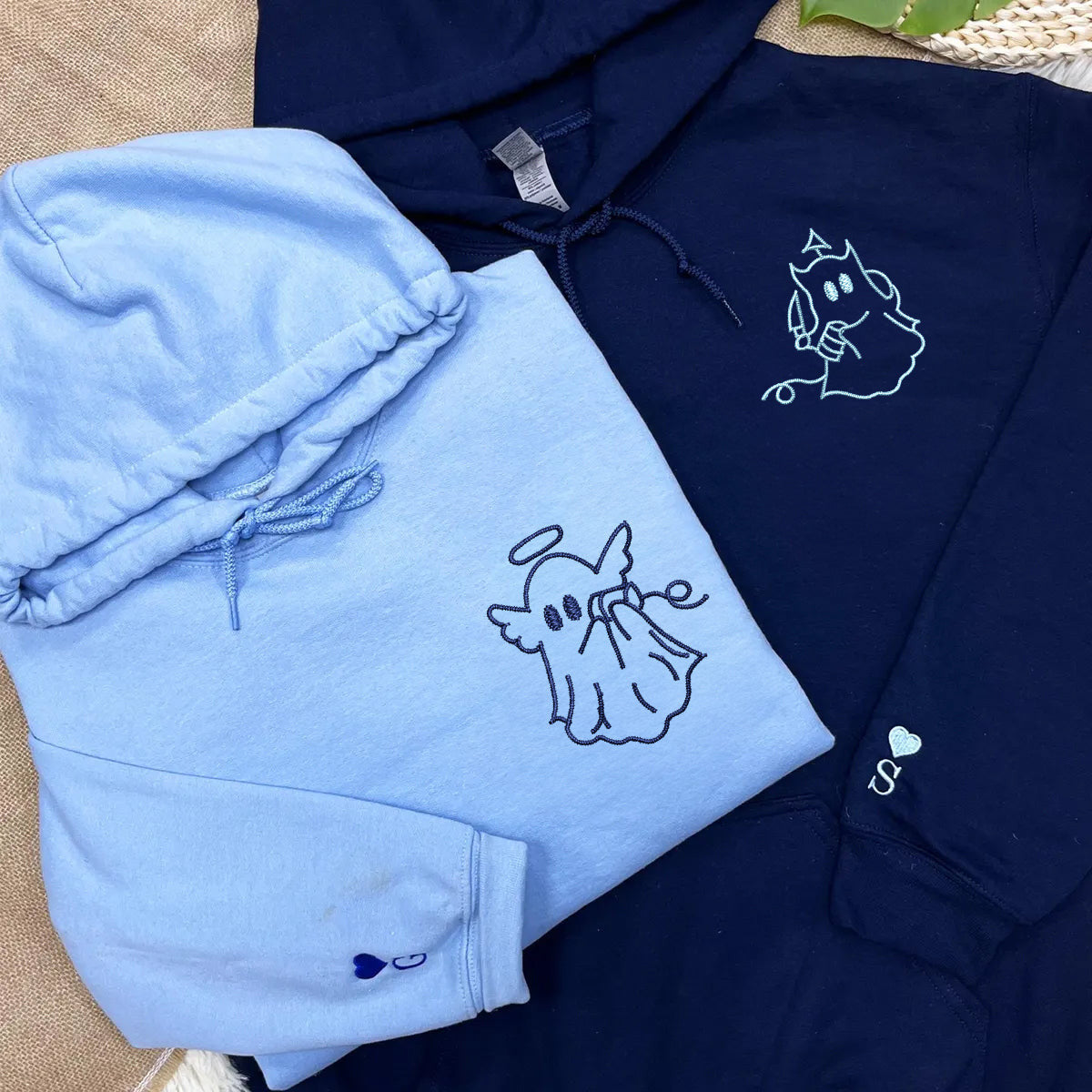 Custom Embroidered Angel Devil Ghost Matching Hoodie for Couples