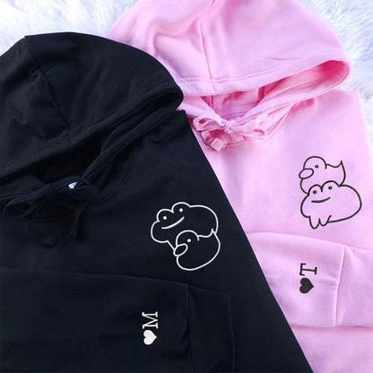 Custom Embroidered Froggy and Ducky Matching Hoodies for Couples