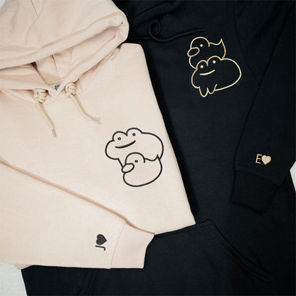 Custom Embroidered Froggy and Ducky Matching Hoodies for Couples