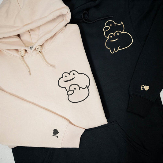 Custom Embroidered Froggy and Ducky Matching Hoodies for Couples
