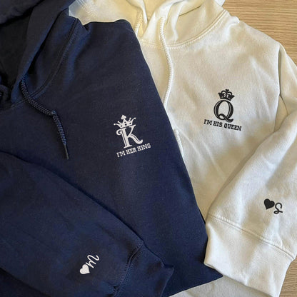 His King x Her King Custom Embroidered Matching Hoodies For Couples