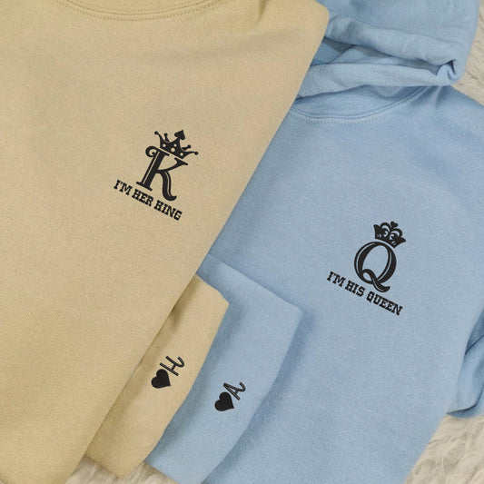 His King x Her King Custom Embroidered Matching Hoodies For Couples