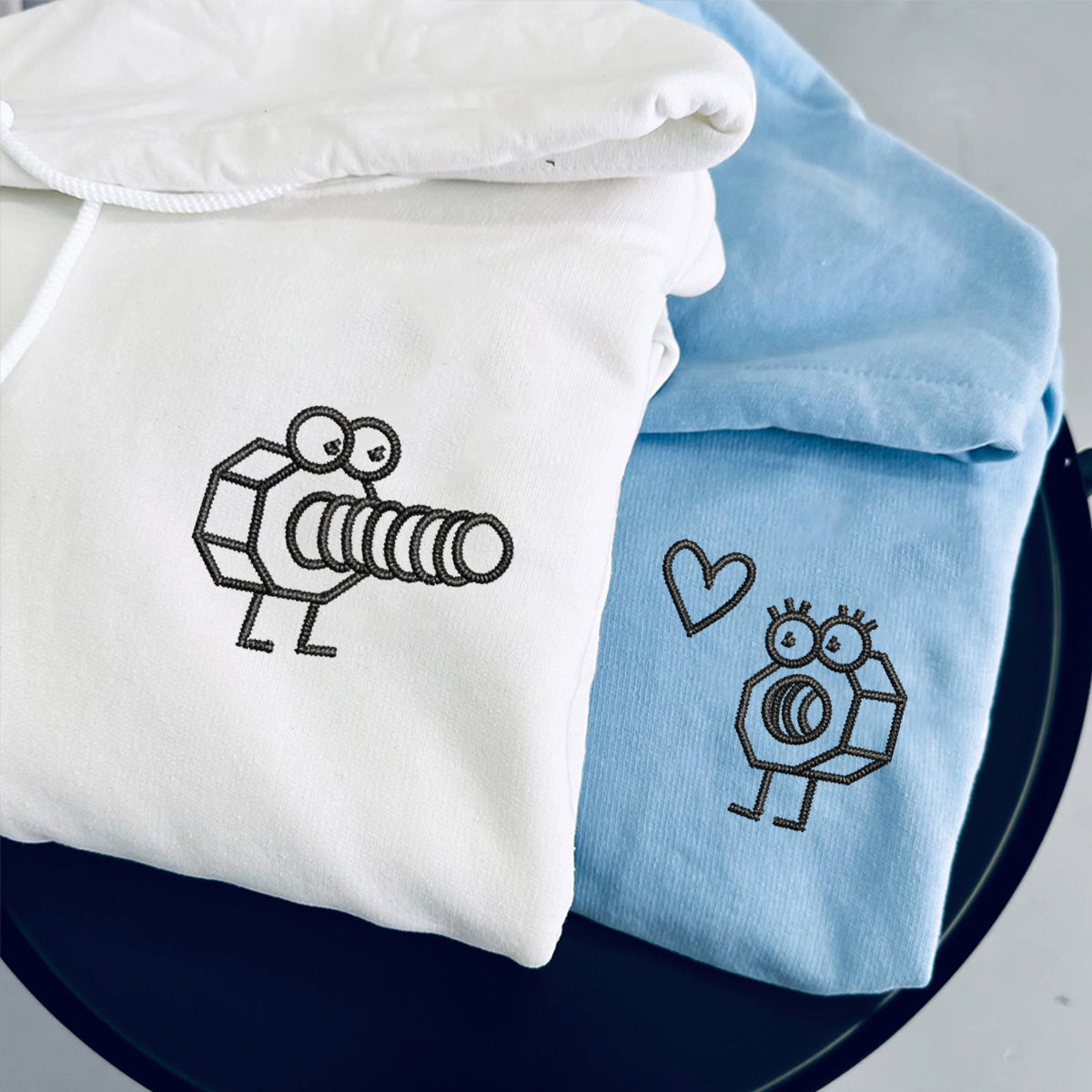 Custom Embroidered Cute Screw and Nut Matching Hoodies for Couples