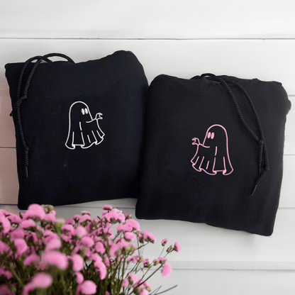 Custom Embroidered Ghost Heart Hands Matching Hoodies for Couples