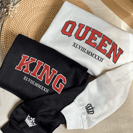 Custom Embroidered King and Queen Roman Numeral Matching Hoodies for Couples