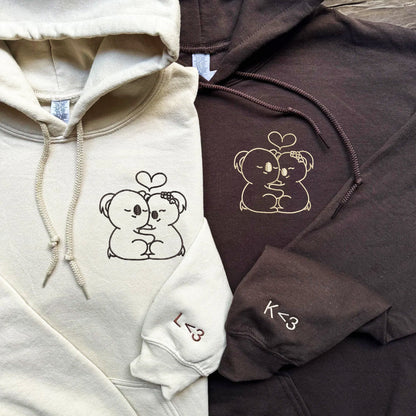 Custom Embroidered Cute Koala Bear Matching Hoodies for Couples