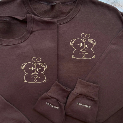 Custom Embroidered Cute Koala Bear Matching Hoodies for Couples