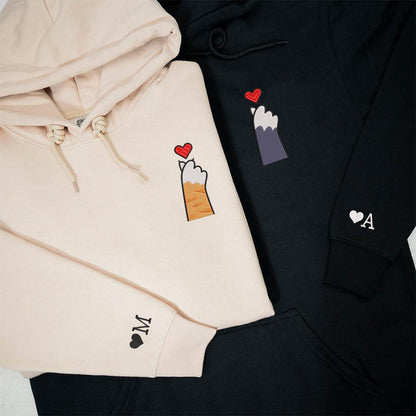 Cat Paw Heart Custom Embroidered Matching Hoodies For Couples