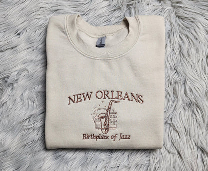 New Orleans Embroidered Crewneck - City of Jazz Shirt - Embroidered Gifts - T-Shirt - Sweatshirt - Hoodie