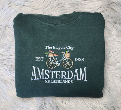 Amsterdam Embroidered Crewneck - Amsterdam Netherlands Crewneck - Bicycle City -  Sweatshirt - t Shirt  - hoodie