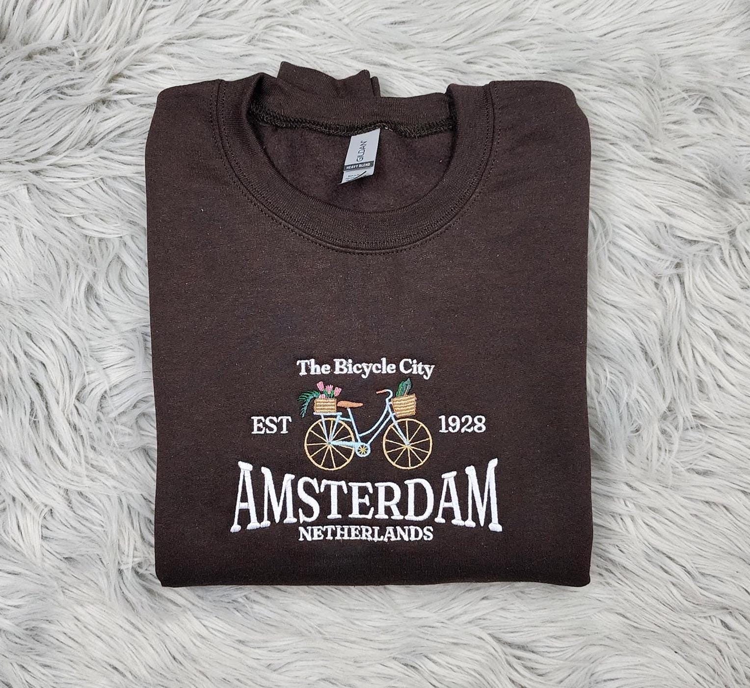 Amsterdam Embroidered Crewneck - Amsterdam Netherlands Crewneck - Bicycle City -  Sweatshirt - t Shirt  - hoodie