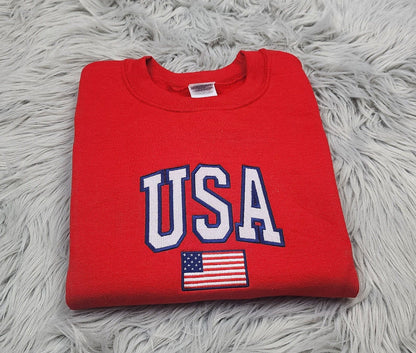 Embroidered USA Unisex Crewneck - USA Flag Sweatshirt -  Embroidered Gift USA