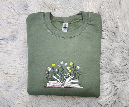 Wildflowers Book Embroidered Sweatshirt, Bookworms Sweatshirt great for men and women Sweatshirt or Hooded Sweatshirt