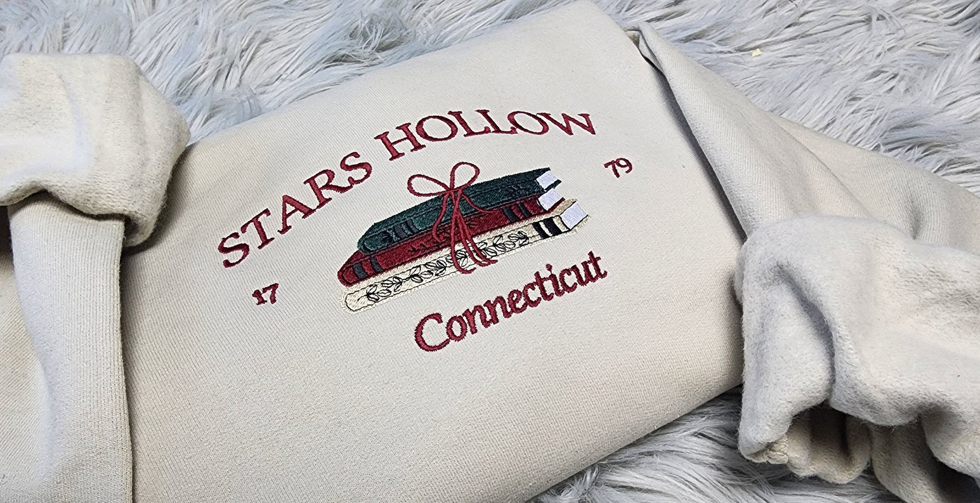 Embroidered Stars Hollow Connecticut Sweatshirt - Connecticut Book Embroidered Unisex Sweatshirt or Hooded Sweatshirt