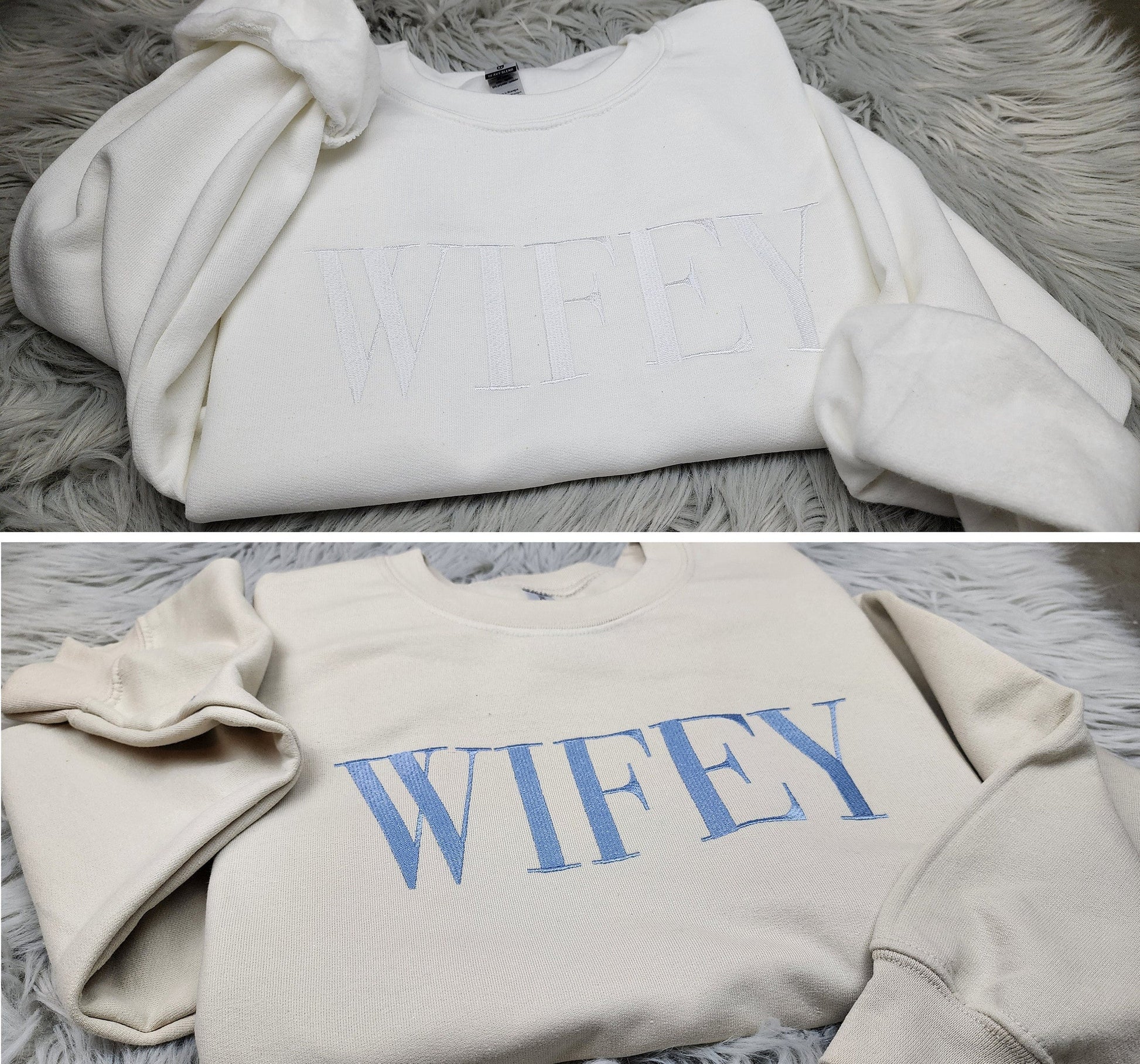 Wifey Embroidered Crewneck - Wedding Gift - Gift For Her - Wifey Hubby Shirt