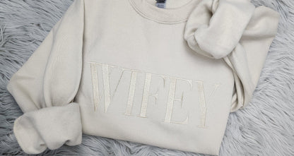 Wifey Embroidered Crewneck - Wedding Gift - Gift For Her - Wifey Hubby Shirt