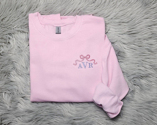 Embroidered Bow Ribbon Monogrammed Crewneck - Delicate Bow Embroidery Personalized Crewneck - Monogram Crewneck  - Gift for Her