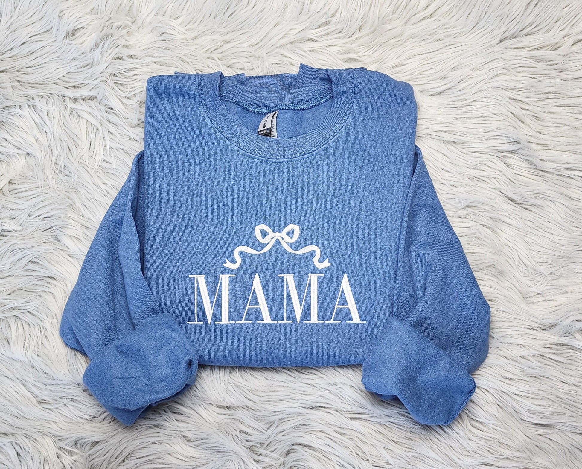 Embroidered Mama with Bow Ribbon Crewneck - Delicate Bow Embroidery - Cute Mama Shirt - Crewneck Sweatshirt or Hoodie - Gift for Her