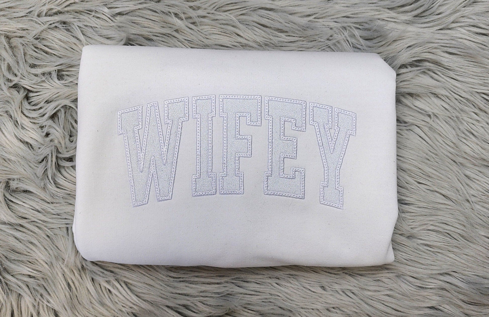 Embroidered Wifey Glitter Appliqu??Crewneck - Wifey Varsity Crew - Gift for Her - Bride Sweatshirt -Couples sweatshirt