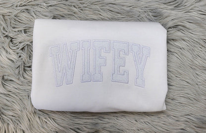 Embroidered Wifey Glitter Appliqu??Crewneck - Wifey Varsity Crew - Gift for Her - Bride Sweatshirt -Couples sweatshirt
