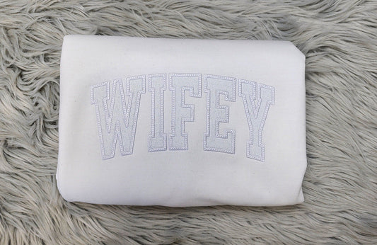Embroidered Wifey Glitter Appliqu??Crewneck - Wifey Varsity Crew - Gift for Her - Bride Sweatshirt -Couples sweatshirt
