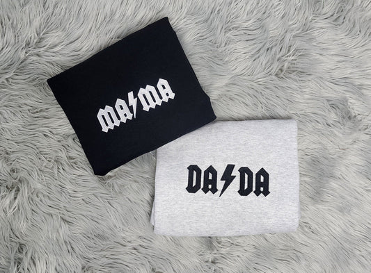 Embroidered Mama and Dada Sweatshirts, Embroidered Matching Family Shirts  - Embroidered Sweatshirt or Hooded Sweatshirt
