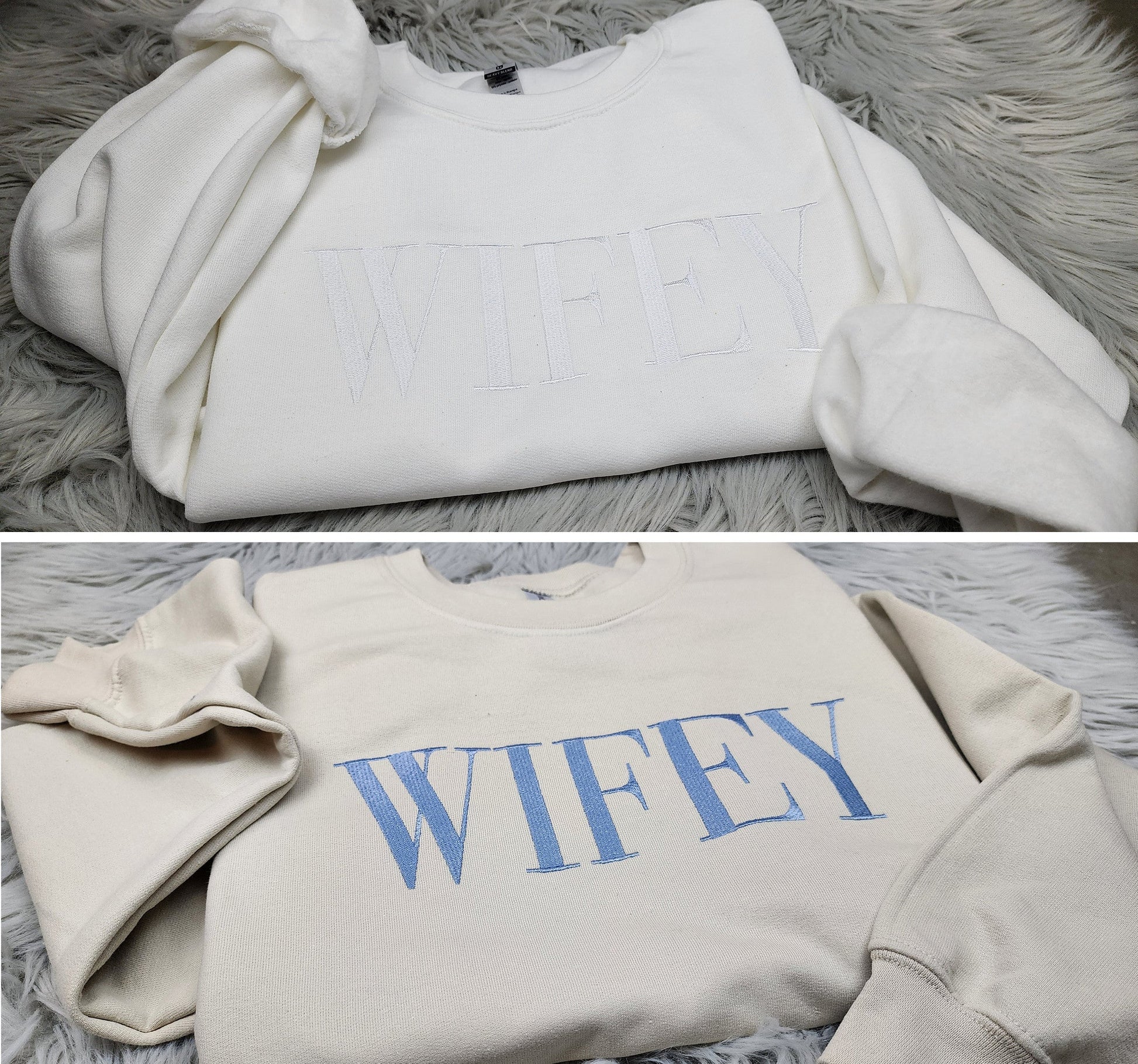 Embroidered Wifey Crewneck Sweatshirt or Hooded Sweatshirt - Bride Sweatshirt -Couples sweatshirt