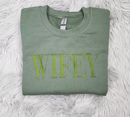 Embroidered Wifey Crewneck Sweatshirt or Hooded Sweatshirt - Bride Sweatshirt -Couples sweatshirt