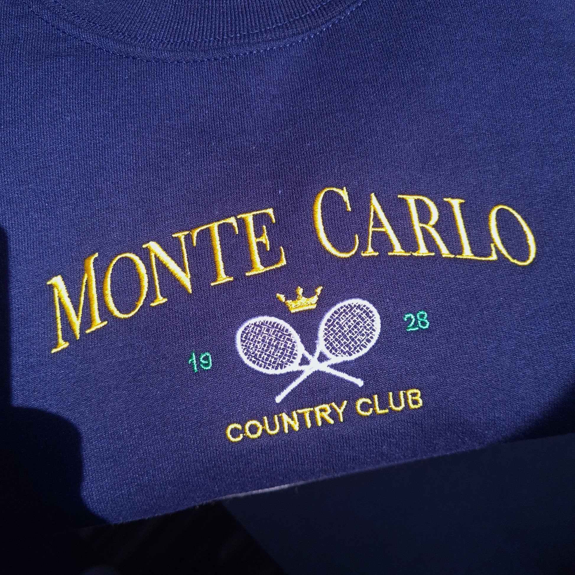 Monte Carlo Vintage Sweatshirt, Embroidered Tennis Crewneck, Monaco Sweatshirt, Vintage Tennis Sweatshirt, Country Club Tennis Sweater