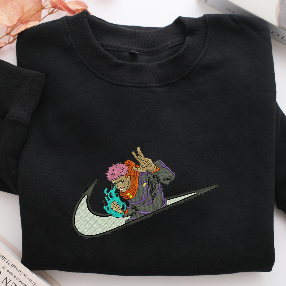 Yuji Itadori Swoosh Nike Embroidered Sweatshirt, Nike Movie Inspired, Valentine's Day Gifts Idea For Him Her
