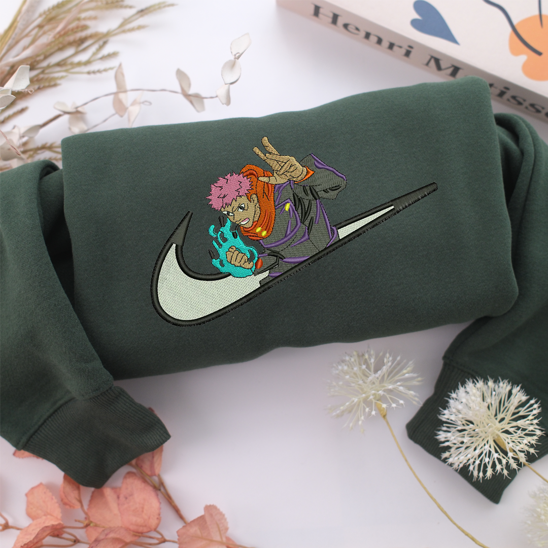 Yuji Itadori Swoosh Nike Embroidered Sweatshirt, Nike Movie Inspired, Valentine's Day Gifts Idea For Him Her