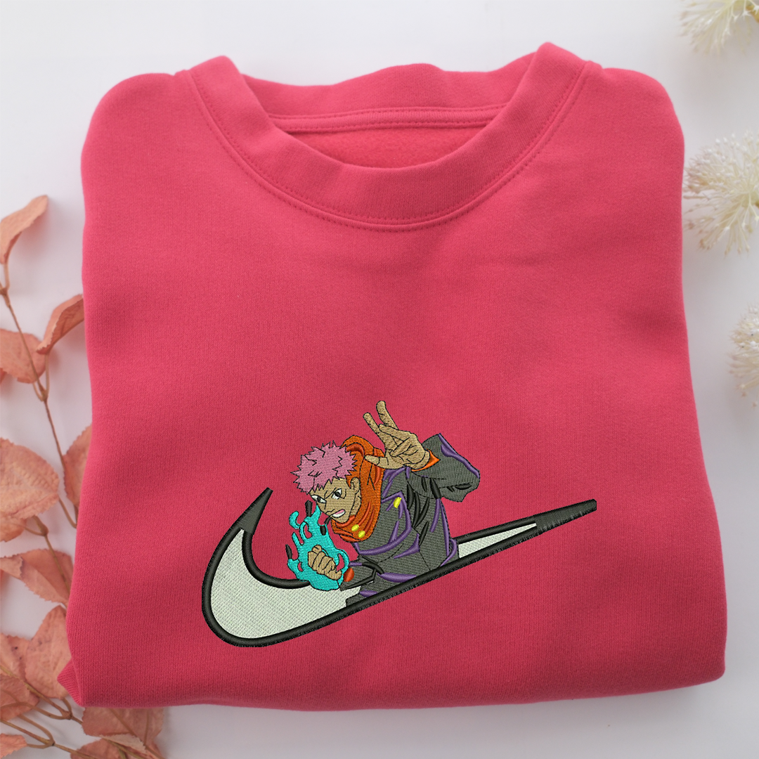 Yuji Itadori Swoosh Nike Embroidered Sweatshirt, Nike Movie Inspired, Valentine's Day Gifts Idea For Him Her